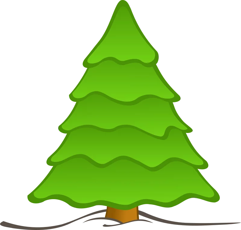 Vibrant Green Cartoon Christmas Tree Clipart with Flowing Brown Trunk Base