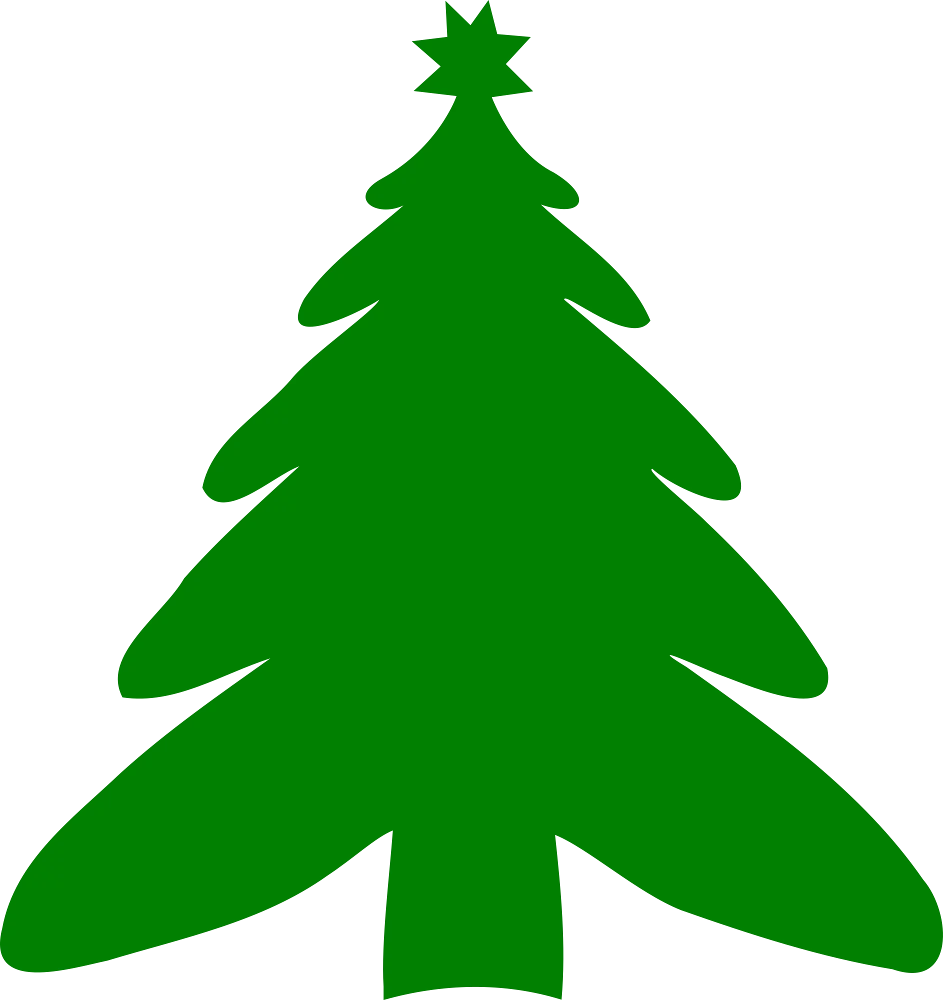 Vibrant Green Christmas Tree Silhouette with Star Topper Holiday Clipart