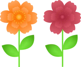 Vibrant Orange and Pink Flower Duo: Stylized Botanical Clipart Illustration