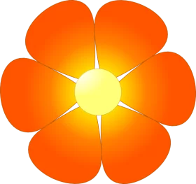 Vibrant Orange Flower Clipart with Six Rounded Petals and Bright Yellow Center