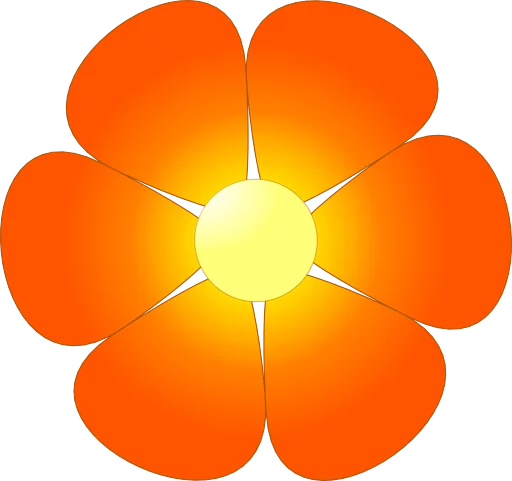 Vibrant Orange Flower Clipart with Six Rounded Petals and Bright Yellow Center