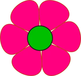 Vibrant Pink Flower Clipart with Emerald Green Center and Golden Accent Lines