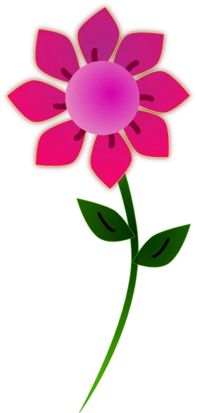 Vibrant Pink Flower Clipart with Green Stem and Leaves - Decorative Botanical Illustration