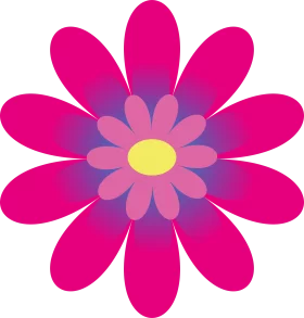 Vibrant Pink Gradient Daisy Flower with Yellow Center - Layered Floral Clipart