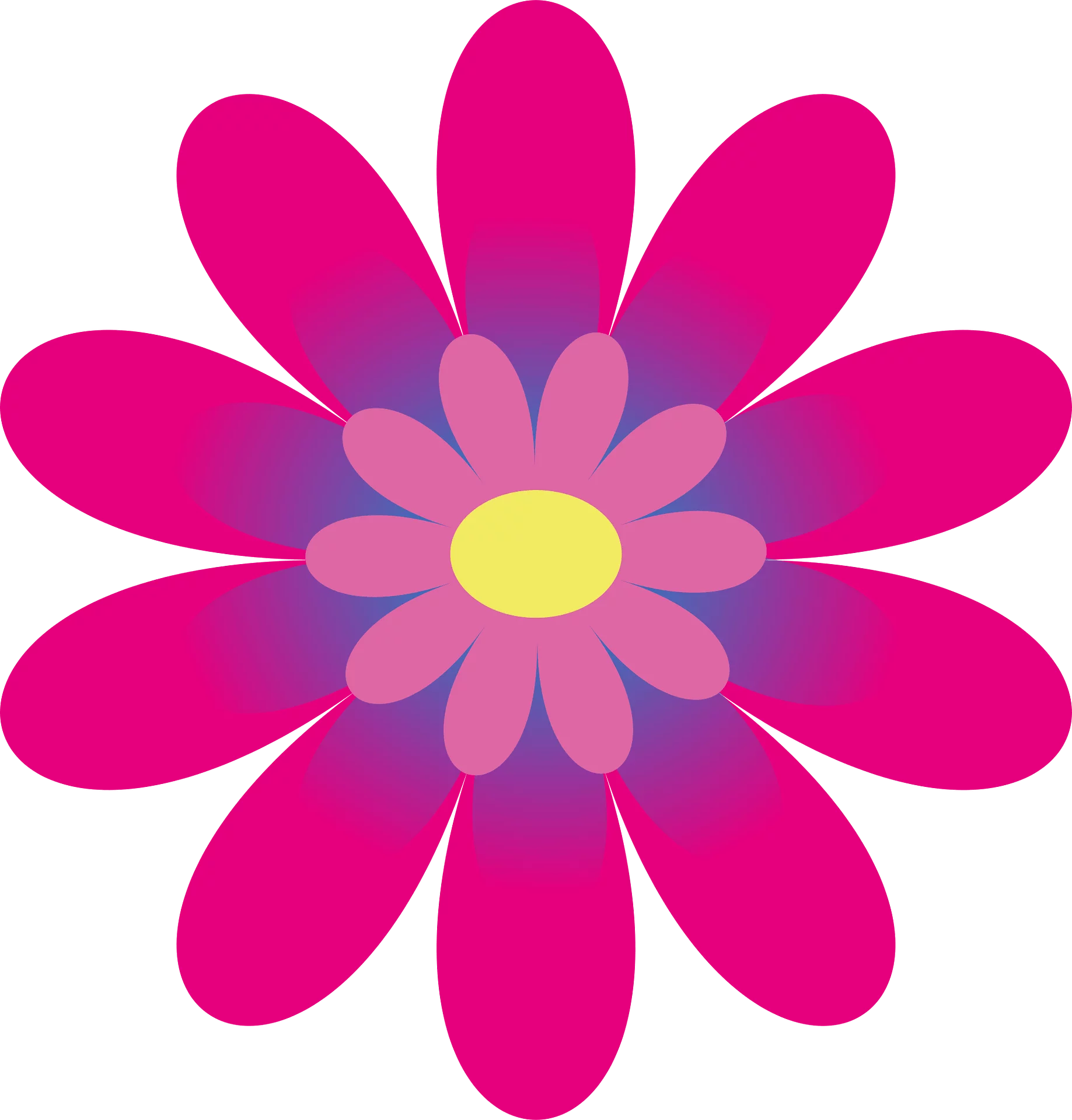 Vibrant Pink Gradient Daisy Flower with Yellow Center - Layered Floral Clipart