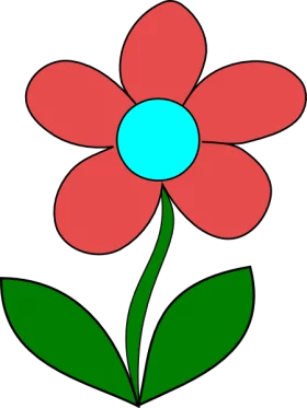 Vibrant Red Flower with Turquoise Center and Green Stem Decorative Clipart