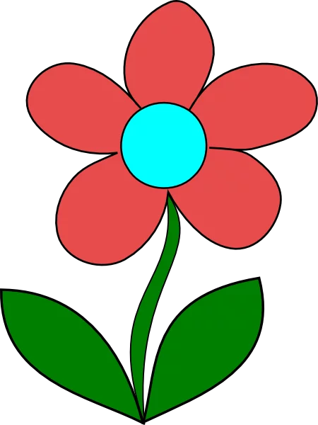 Vibrant Red Flower with Turquoise Center and Green Stem Decorative Clipart