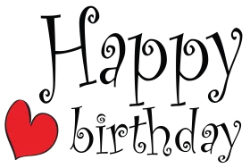 Whimsical Happy Birthday Text with Red Heart - Decorative Birthday Clipart