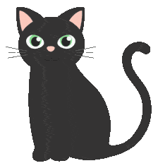 Adorable Black Cat Cartoon Character with Green Eyes and Curly Tail Clipart