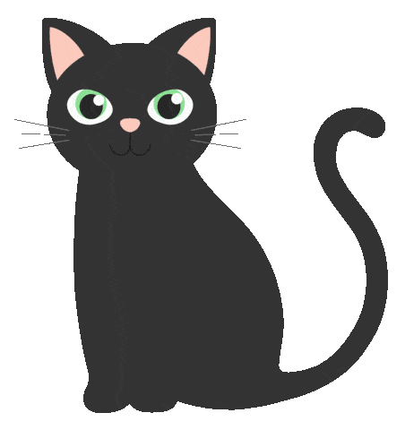 Adorable Black Cat Cartoon Character with Green Eyes and Curly Tail Clipart