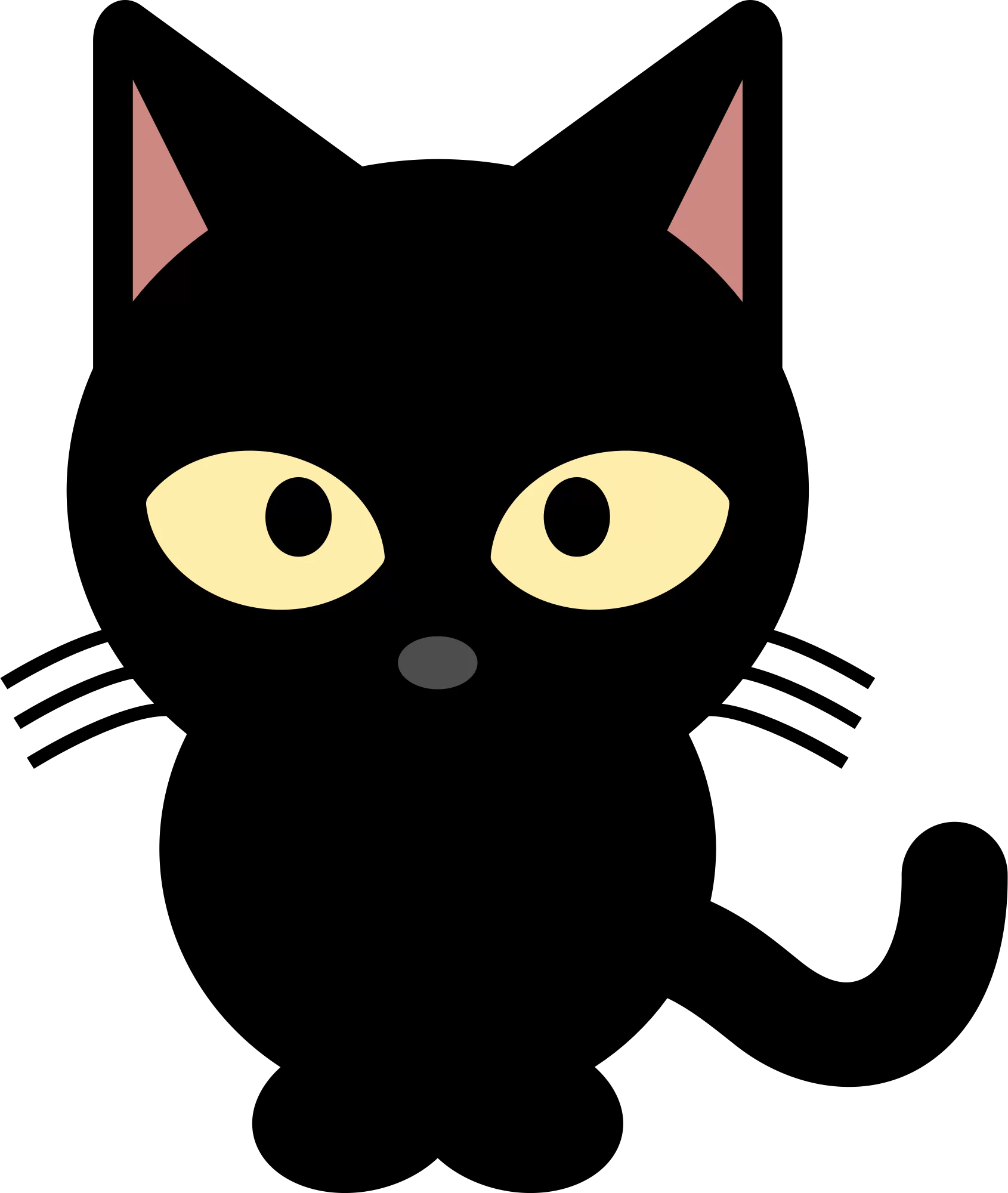 Adorable Black Cat Cartoon Character with Yellow Eyes and Curled Tail Clipart