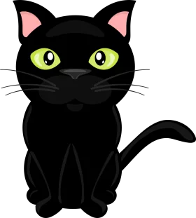 Adorable Black Cat Clipart with Bright Green Eyes and Pink Ears