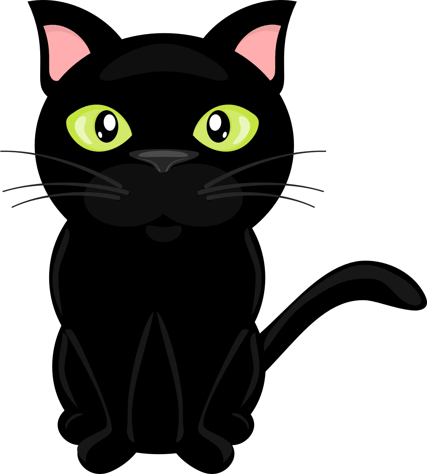 Adorable Black Cat Clipart with Bright Green Eyes and Pink Ears