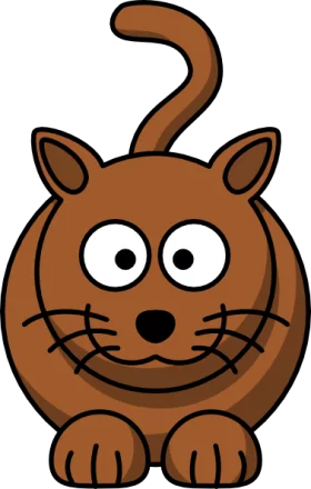 Adorable Brown Cartoon Cat with Big Eyes and Curvy Question Mark Tail Clipart