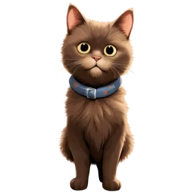 Adorable Brown Digital Kitty with Blue Collar and Big Expressive Eyes