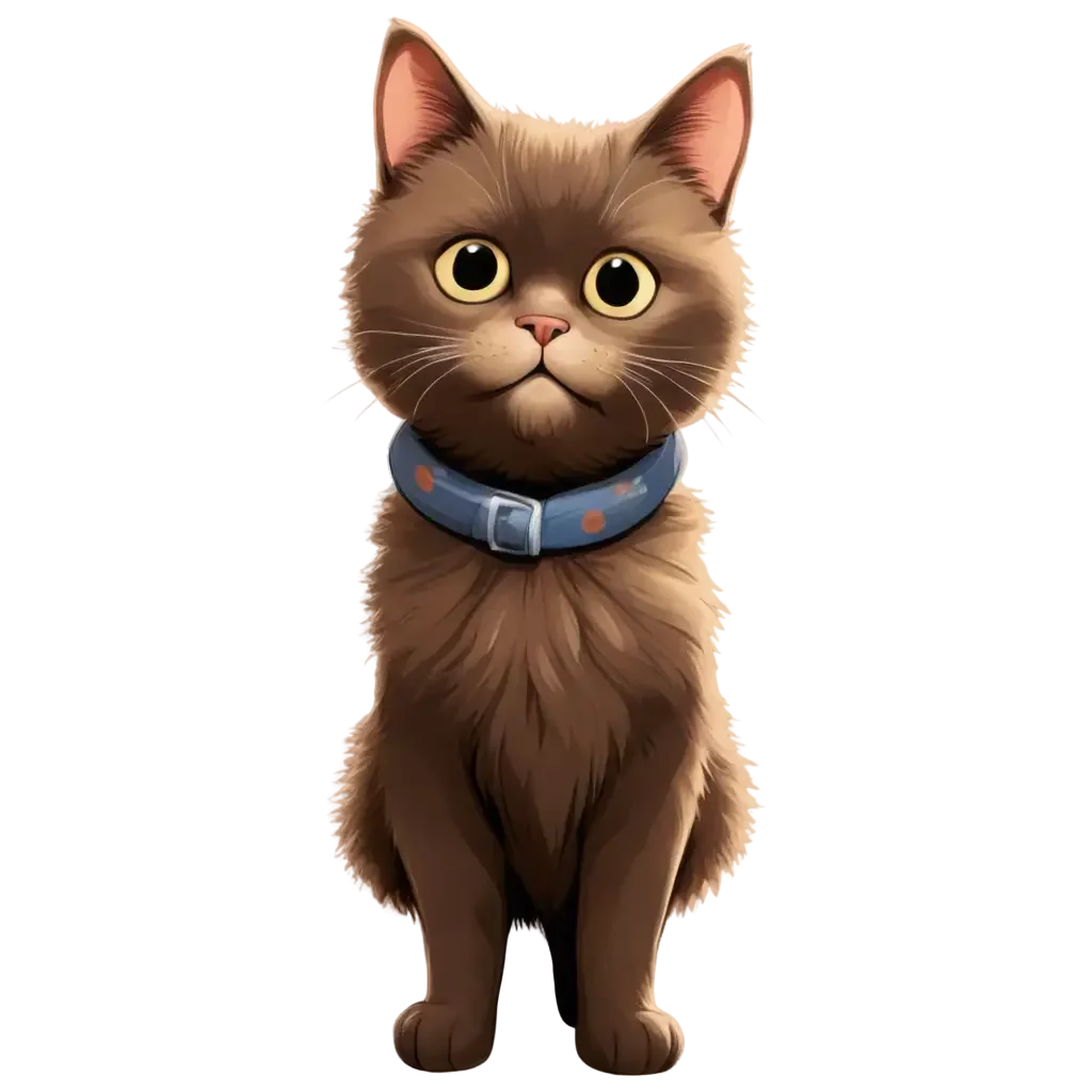 Adorable Brown Digital Kitty with Blue Collar and Big Expressive Eyes