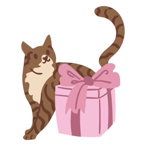 Adorable Brown Tabby Cat Playing with Pink Gift Box Ribbon Clipart