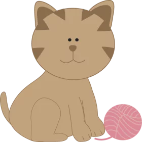 Adorable Cartoon Brown Kitten Playing with Pink Yarn Ball - Cute Pet Clipart