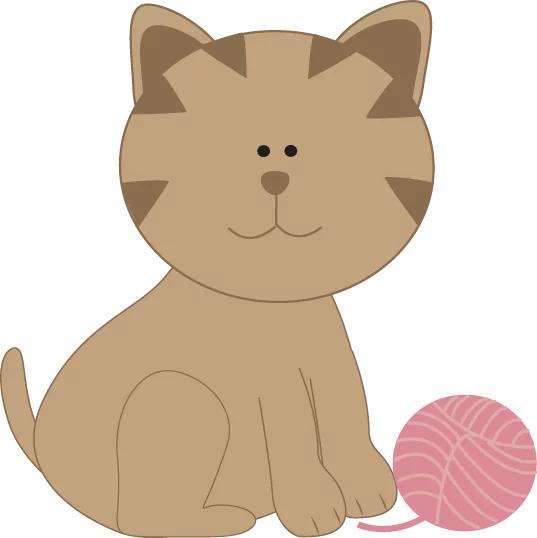 Adorable Cartoon Brown Kitten Playing with Pink Yarn Ball - Cute Pet Clipart