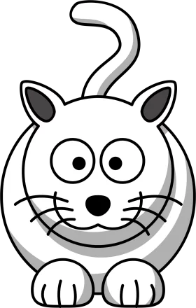 Adorable Cartoon Cat Clipart with Big Eyes and Whiskers - Monochrome Feline Character