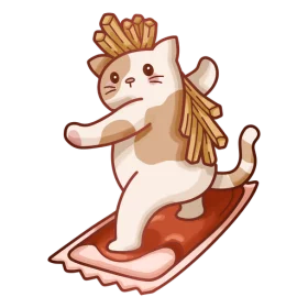 Adorable Cartoon Cat Surfing on a Slice of Bacon - Cute Kitchen Clipart