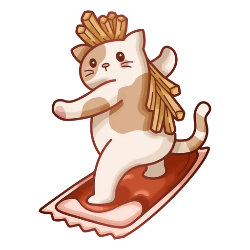 Adorable Cartoon Cat Surfing on a Slice of Bacon - Cute Kitchen Clipart