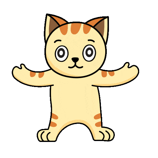 Adorable Cartoon Cat with Orange Stripes Standing with Arms Outstretched