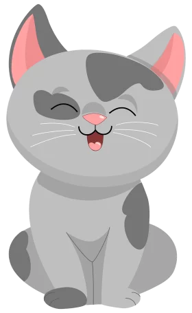 Adorable Gray Cartoon Cat with Happy Expression and Pink Inner Ears Clipart