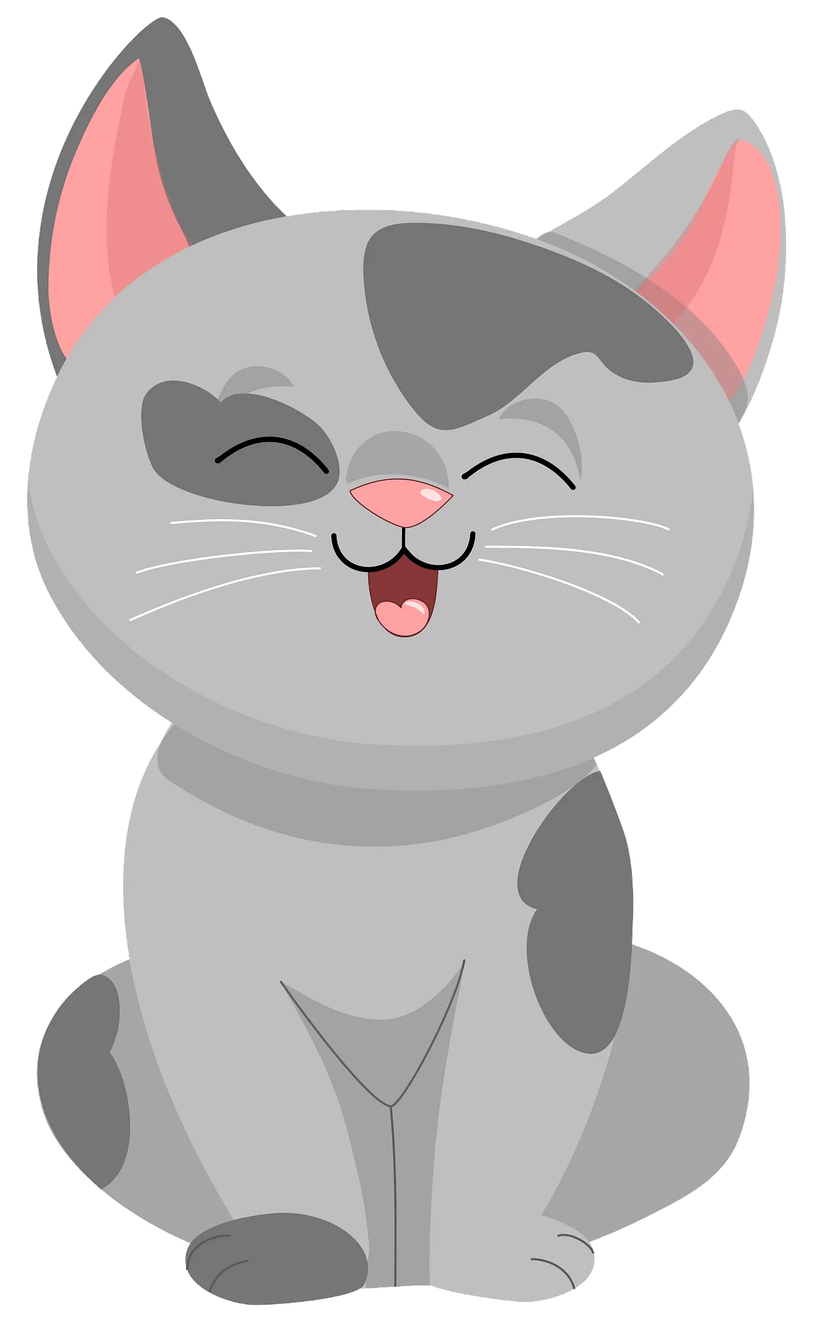 Adorable Gray Cartoon Cat with Happy Expression and Pink Inner Ears Clipart