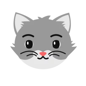 Adorable Gray Cat Face Clipart with Whiskers and Pink Nose - Cute Cartoon Character