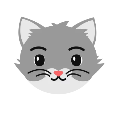 Adorable Gray Cat Face Clipart with Whiskers and Pink Nose - Cute Cartoon Character