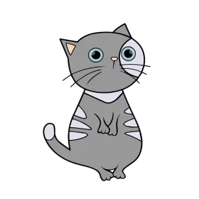 Adorable Gray Tabby Cat Cartoon Character with Wide Curious Eyes