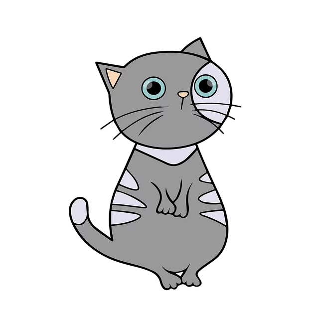 Adorable Gray Tabby Cat Cartoon Character with Wide Curious Eyes