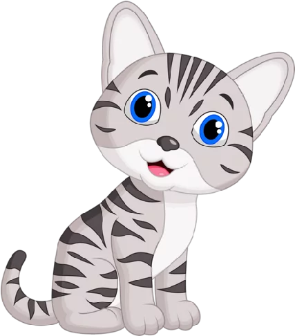 Adorable Gray Tabby Kitten Cartoon with Big Blue Eyes and Striped Tail Clipart