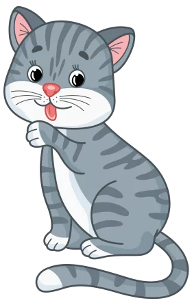 Adorable Grey Tabby Cat Cartoon with Pink Tongue and Expressive Eyes