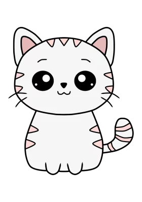 Adorable Kawaii White Cat with Pink Stripes Cute Cartoon Clipart for Children