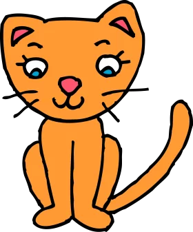 Adorable Orange Cartoon Cat Clipart with Blue Eyes and Whiskers for Children's Books