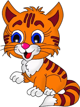 Adorable Orange Cartoon Kitten with Big Blue Eyes and Striped Tail Clipart