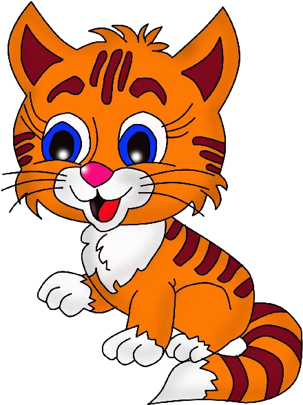 Adorable Orange Cartoon Kitten with Big Blue Eyes and Striped Tail Clipart