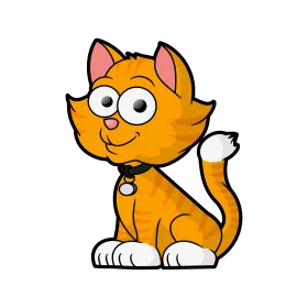 Adorable Orange Cartoon Kitten with Big Eyes and White Paws Sitting Playfully