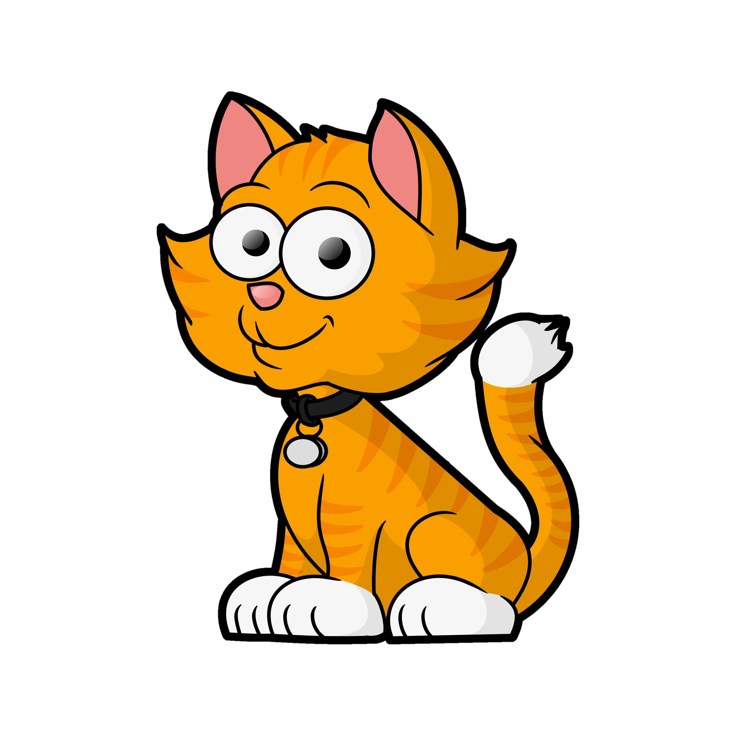 Adorable Orange Cartoon Kitten with Big Eyes and White Paws Sitting Playfully