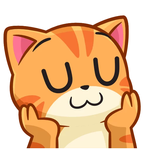 Adorable Orange Tabby Cat with Closed Eyes Holding Cheeks in Cute Clipart Style