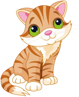 Adorable Orange Tabby Kitten with Big Green Eyes Cartoon Clipart Illustration