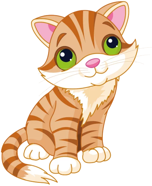 Adorable Orange Tabby Kitten with Big Green Eyes Cartoon Clipart Illustration