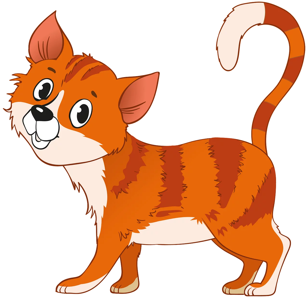 Adorable Orange Tabby Kitten with Stripes: Cute Cartoon Cat Character Clipart Illustration