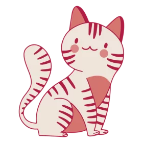 Adorable Pink Striped Cartoon Cat Clipart with Cute Expression and Curled Tail