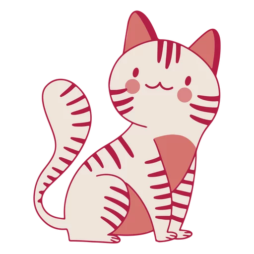 Adorable Pink Striped Cartoon Cat Clipart with Cute Expression and Curled Tail