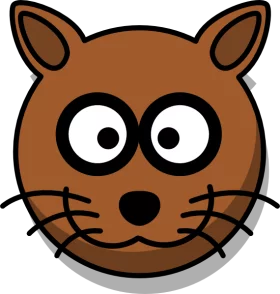 Adorable Round Brown Cat Face Clipart with Large Expressive Eyes and Whiskers