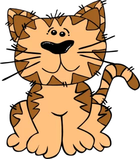 Adorable Striped Cartoon Cat with Big Smile - Cute Feline Clipart Illustration