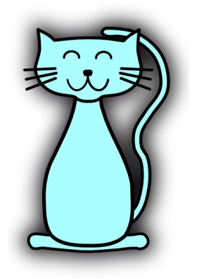 Adorable Turquoise Cat Clipart with Happy Expression and Curly Tail on Dark Background